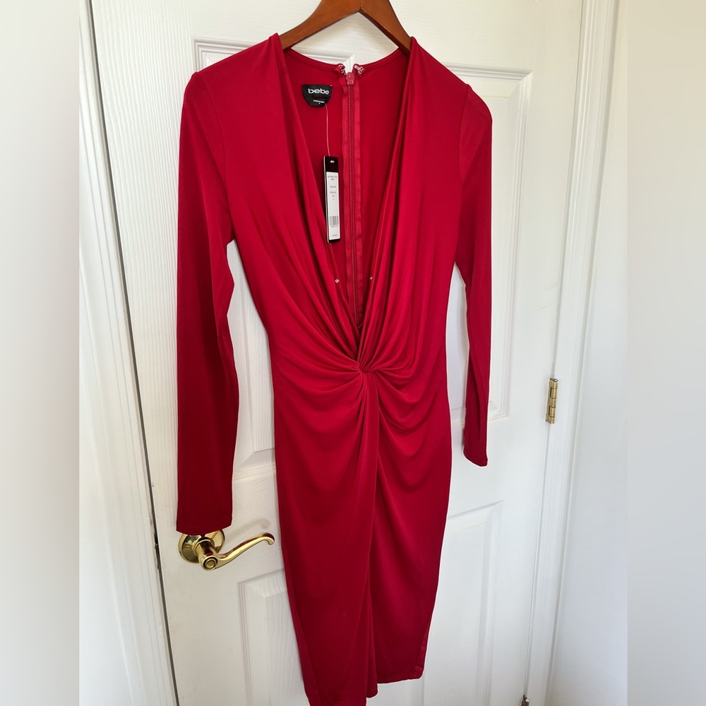 Bebe knit low cut v neck dress